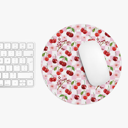 Cherry Checkerboard Mousepad Sweet Red Cherries Desk Mat Pink and White Mouse Pad - Home Decor - Kristine Celestine