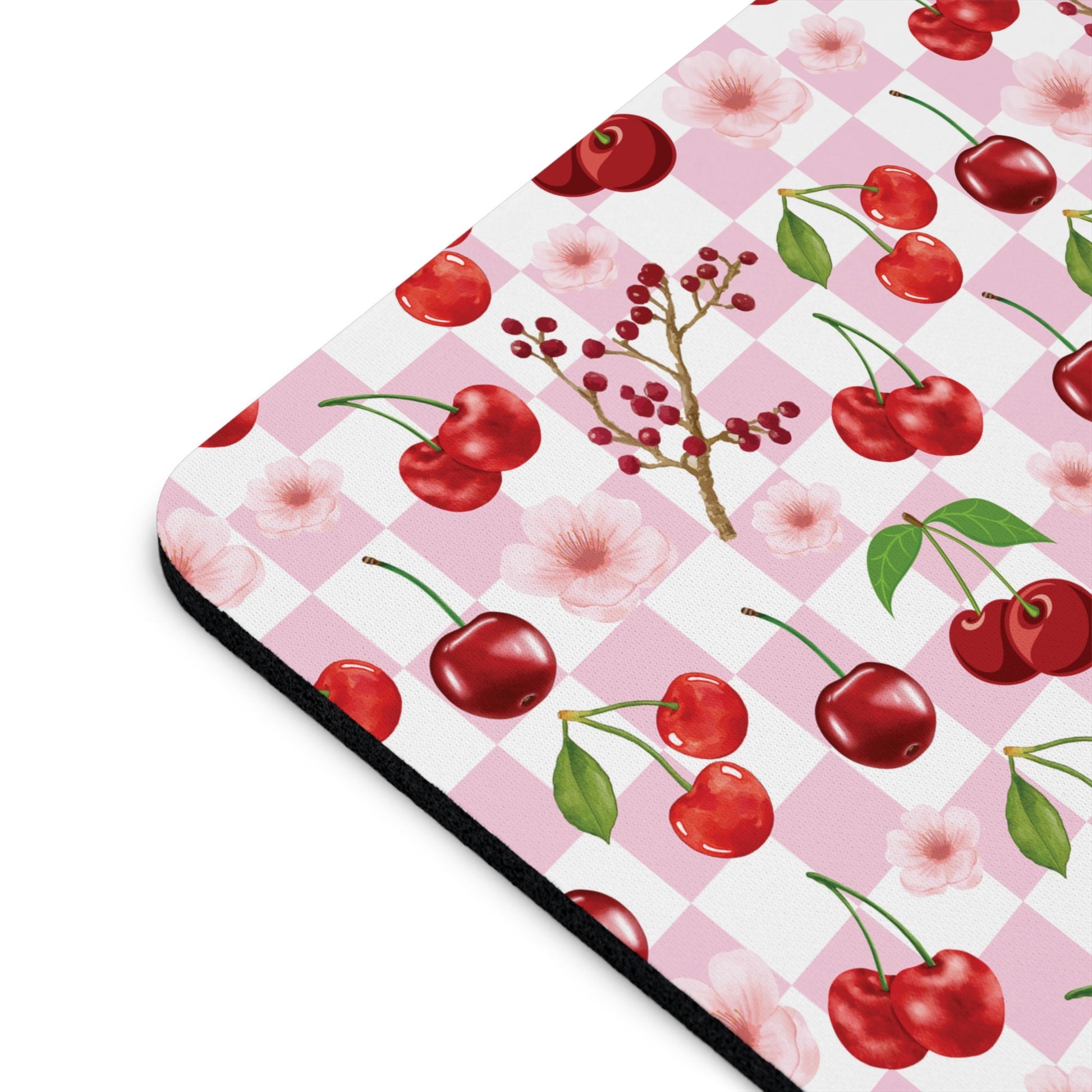 Cherry Checkerboard Mousepad Sweet Red Cherries Desk Mat Pink and White Mouse Pad - Home Decor - Kristine Celestine