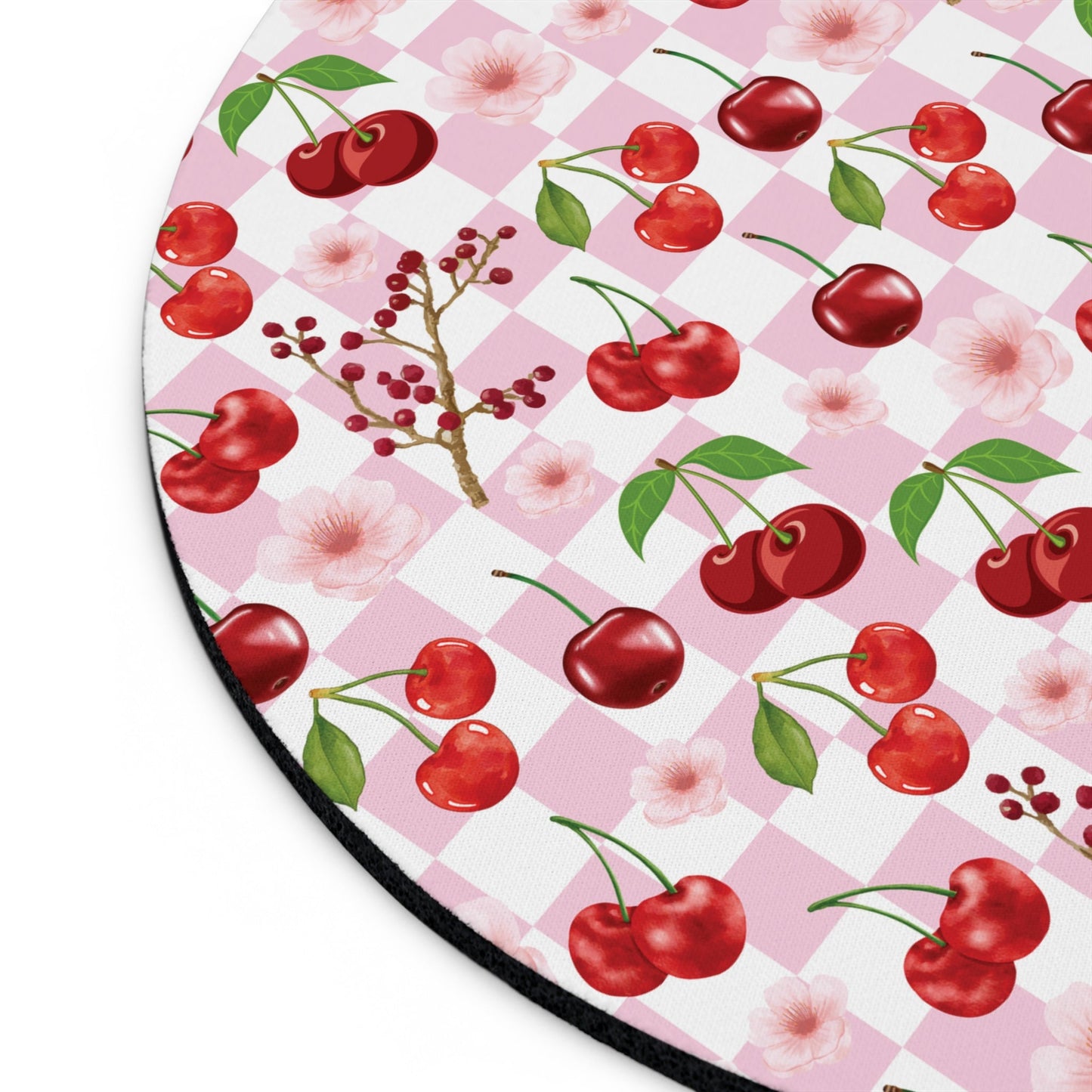 Cherry Checkerboard Mousepad Sweet Red Cherries Desk Mat Pink and White Mouse Pad - Home Decor - Kristine Celestine