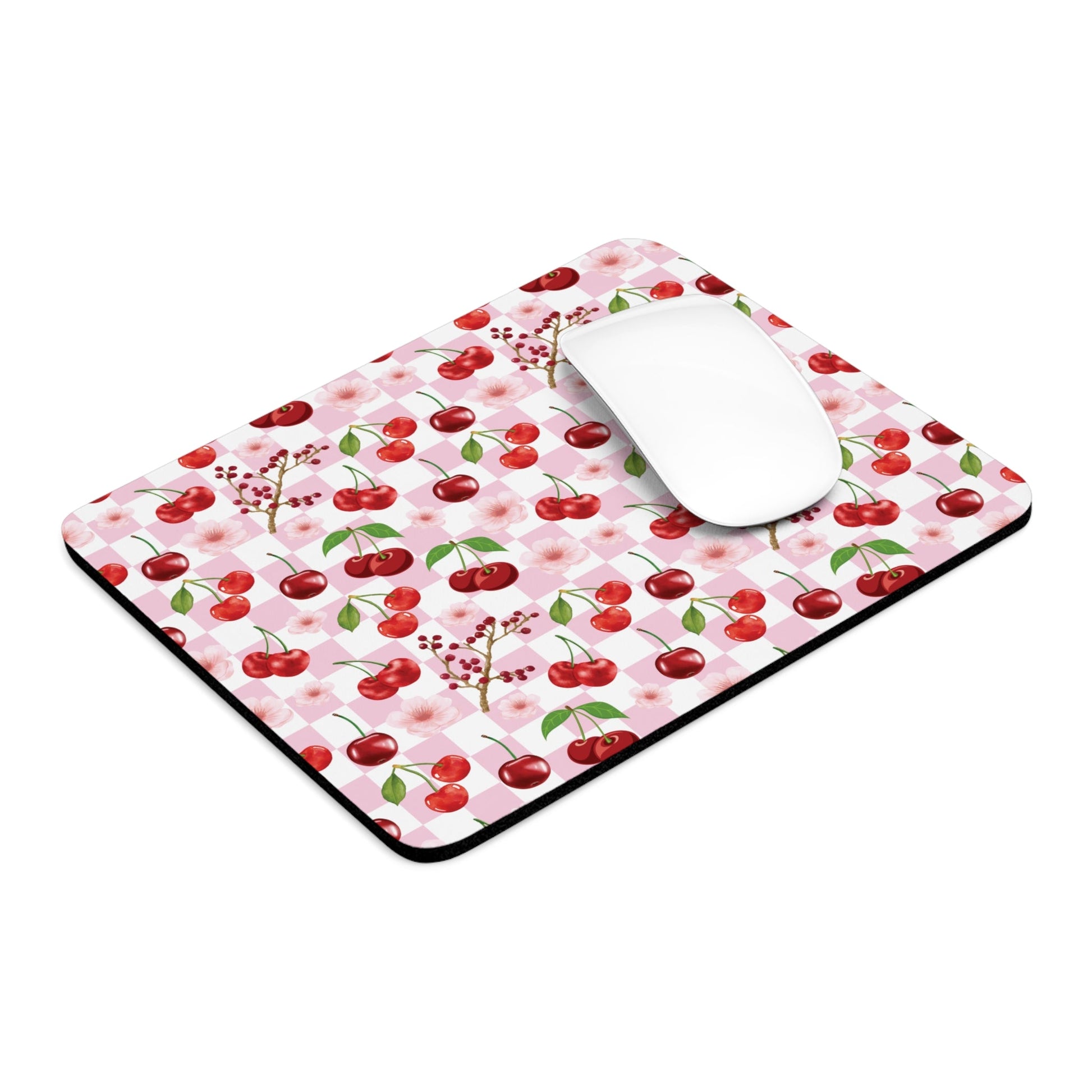 Cherry Checkerboard Mousepad Sweet Red Cherries Desk Mat Pink and White Mouse Pad - Home Decor - Kristine Celestine