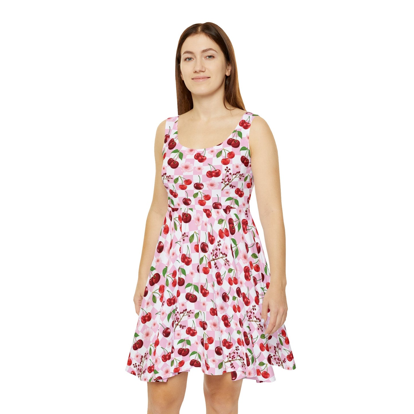 Cherry Checkerboard Women's Skater Dress - Dress - Kristine Celestine