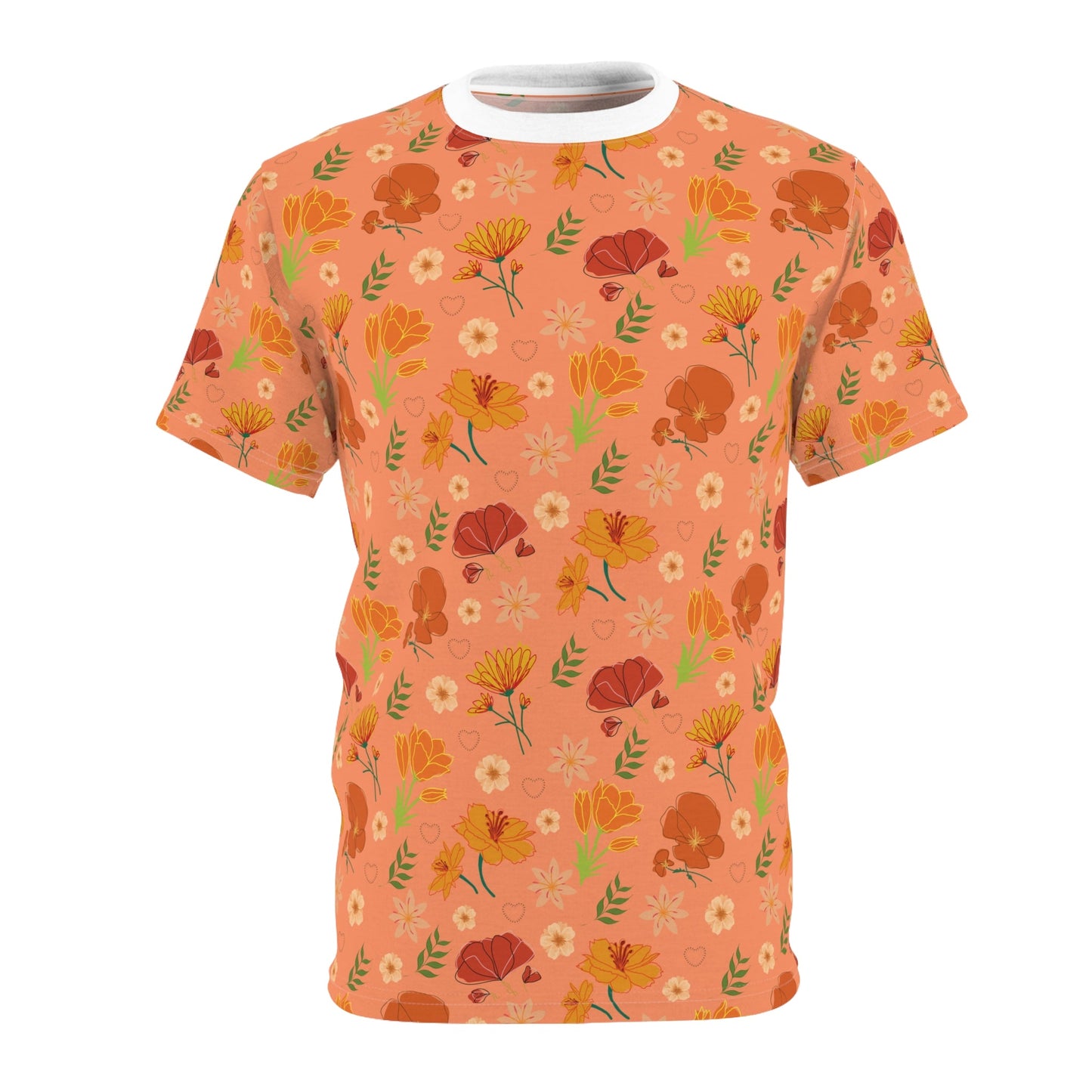 Coral Peach Meadow Patterned T - Shirt - T - Shirt - Kristine Celestine