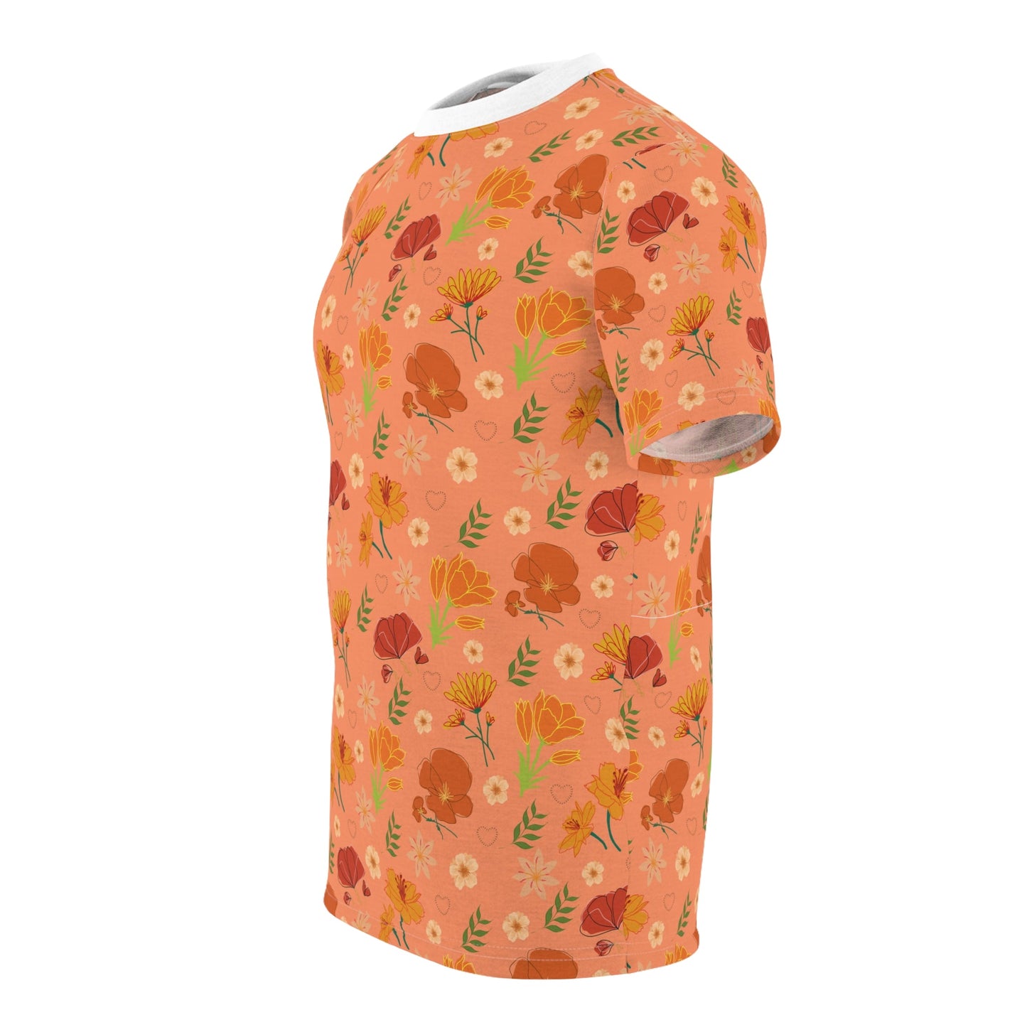 Coral Peach Meadow Patterned T - Shirt - T - Shirt - Kristine Celestine