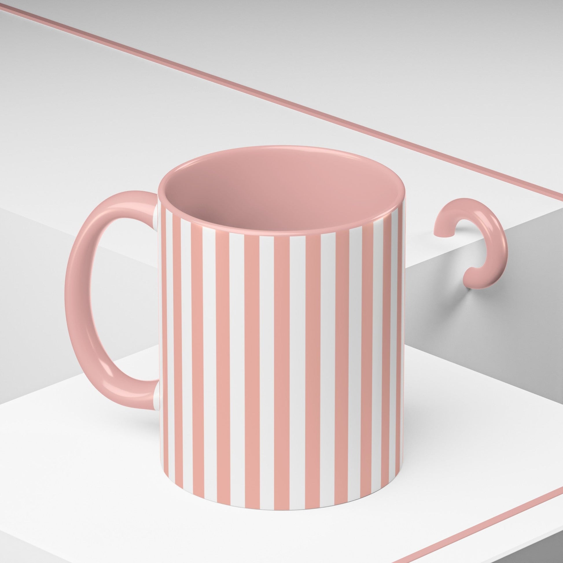 Coral Pink Stripes Accent Mug - Mug - Kristine Celestine