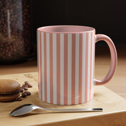 Coral Pink Stripes Accent Mug - Mug - Kristine Celestine