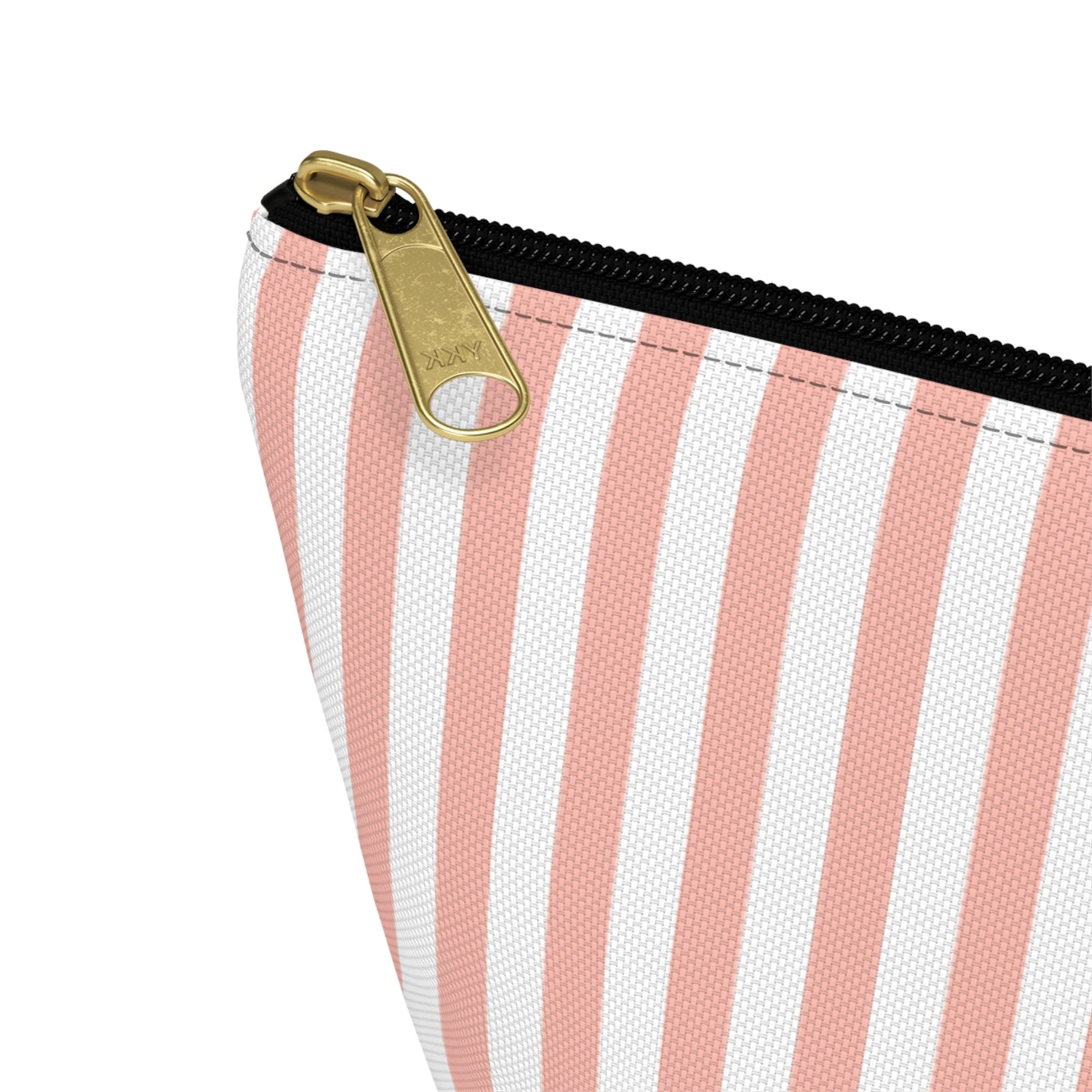 Coral Pink Stripes Accessory Pouch with T - bottom Pretty Pink and White Pouch for Makeup Small Bag for School Supplies Girly Striped Zipper Pouch - Bags - Kristine Celestine