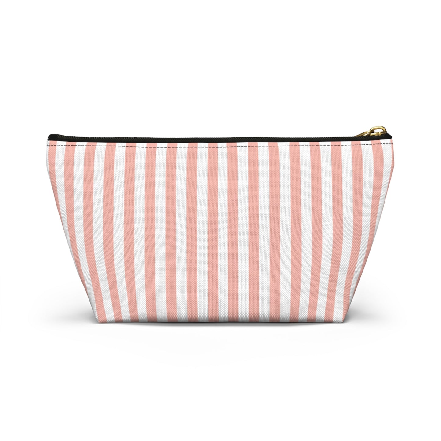 Coral Pink Stripes Accessory Pouch with T - bottom Pretty Pink and White Pouch for Makeup Small Bag for School Supplies Girly Striped Zipper Pouch - Bags - Kristine Celestine