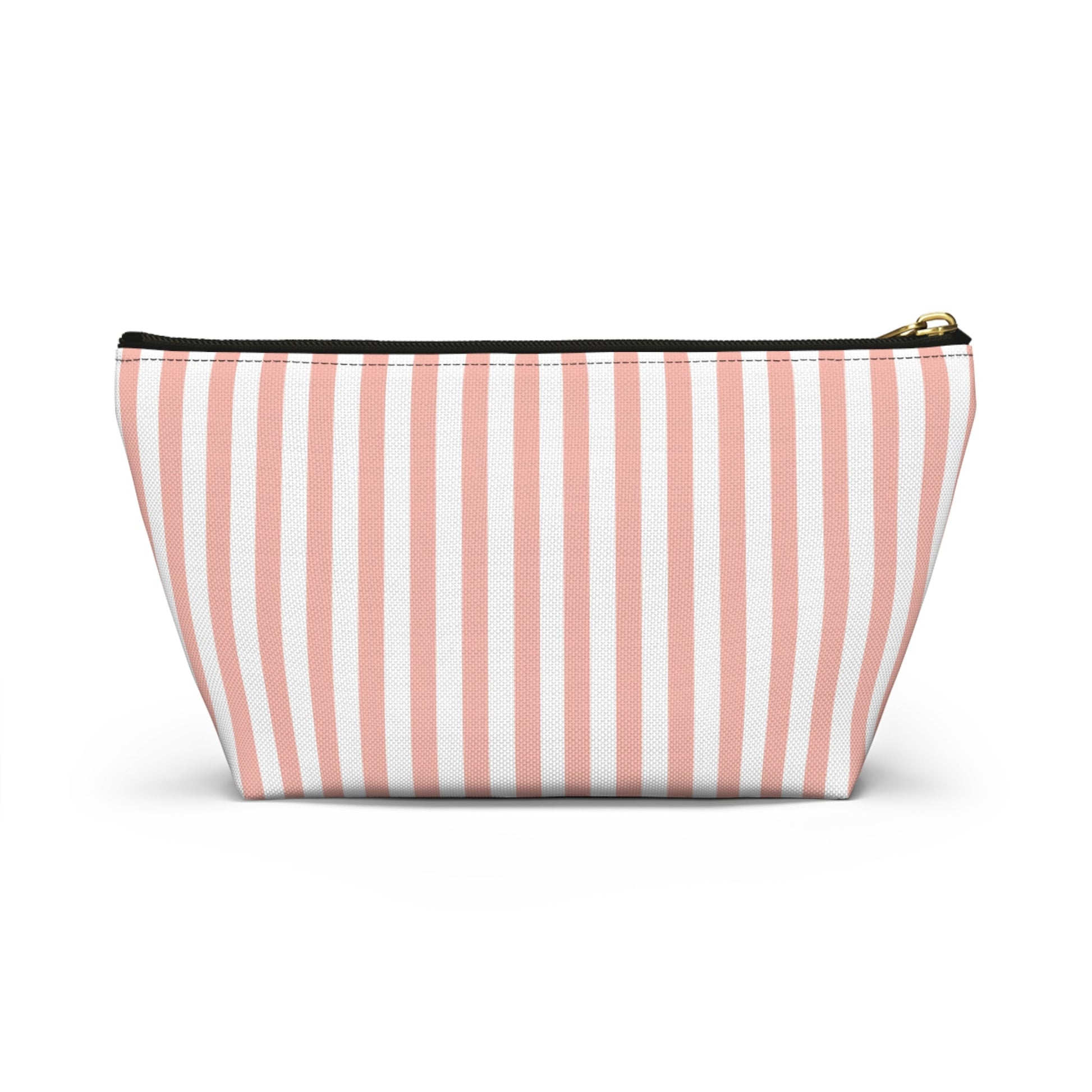 Coral Pink Stripes Accessory Pouch with T - bottom Pretty Pink and White Pouch for Makeup Small Bag for School Supplies Girly Striped Zipper Pouch - Bags - Kristine Celestine