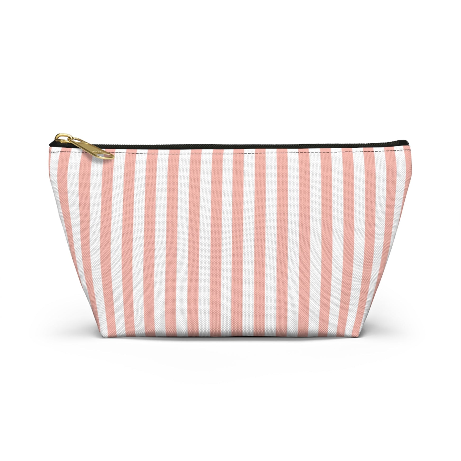 Coral Pink Stripes Accessory Pouch with T - bottom Pretty Pink and White Pouch for Makeup Small Bag for School Supplies Girly Striped Zipper Pouch - Bags - Kristine Celestine