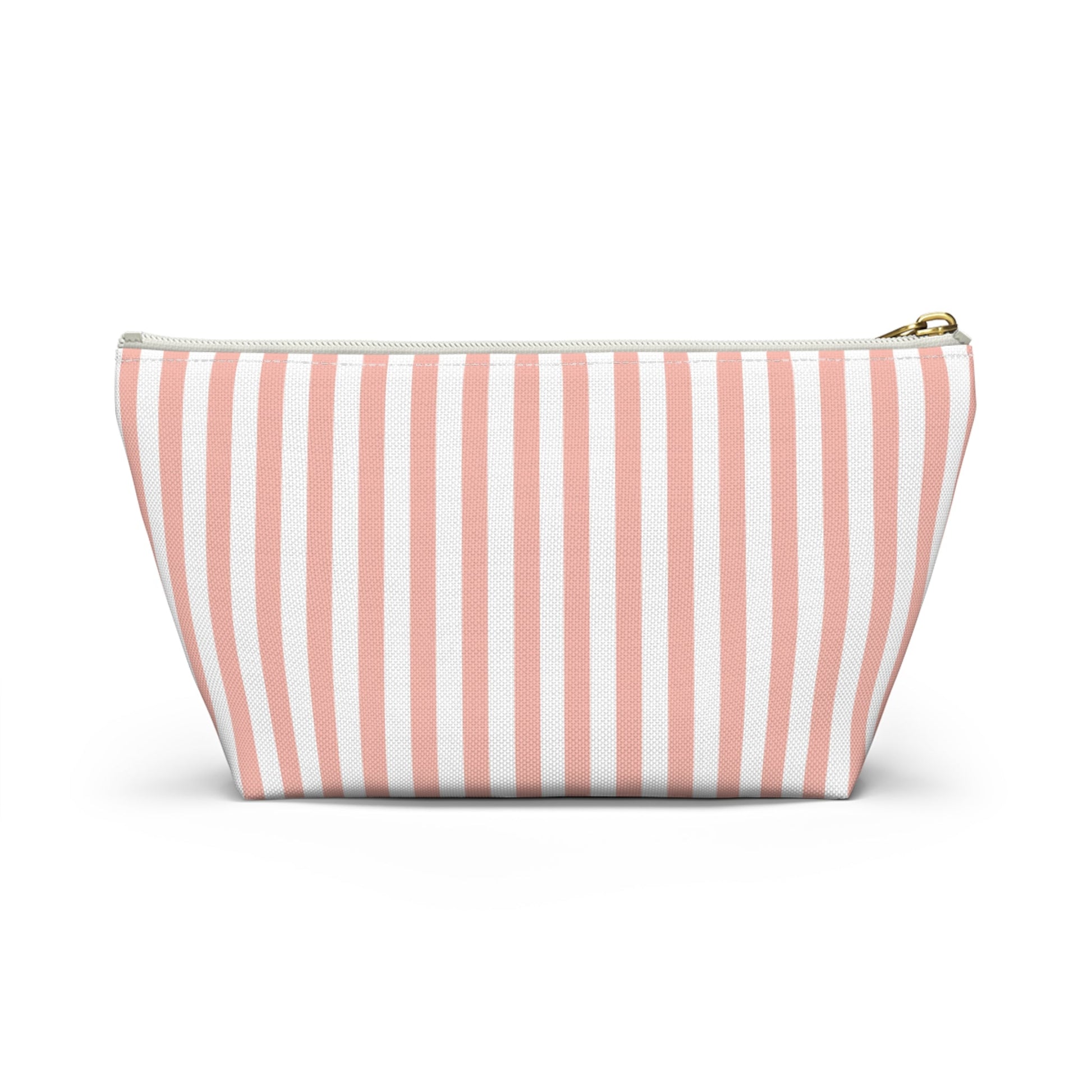 Coral Pink Stripes Accessory Pouch with T - bottom Pretty Pink and White Pouch for Makeup Small Bag for School Supplies Girly Striped Zipper Pouch - Bags - Kristine Celestine