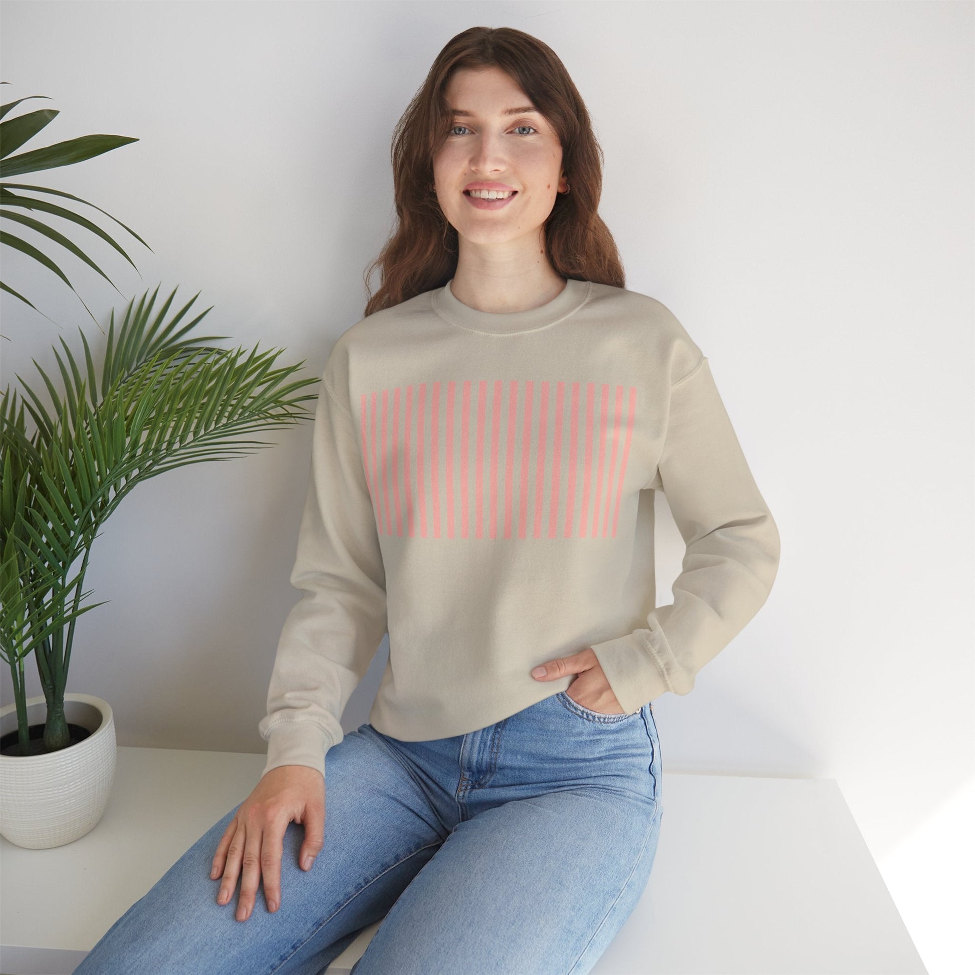 Coral Pink Stripes Crewneck Sweatshirt - Sweatshirt - Kristine Celestine