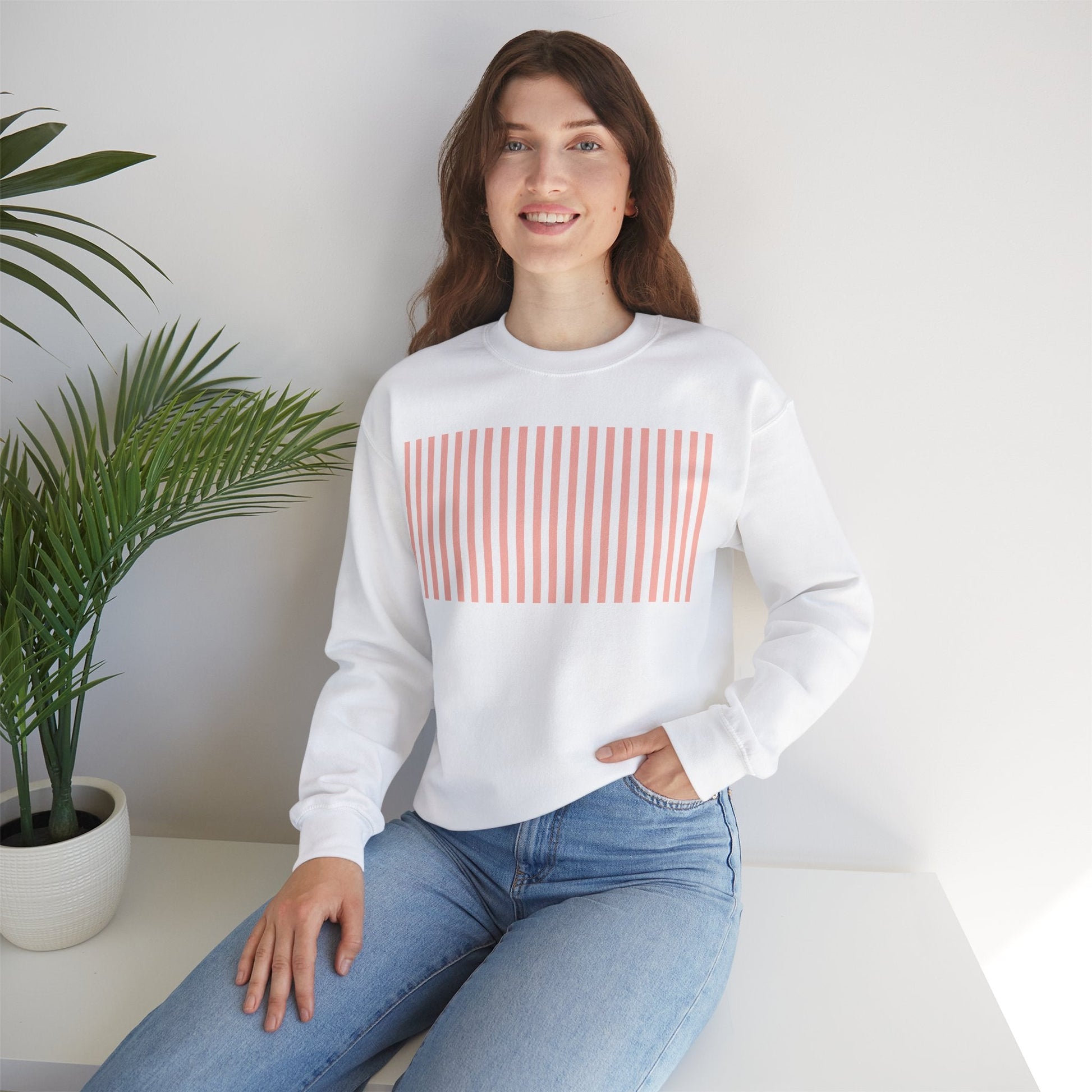 Coral Pink Stripes Crewneck Sweatshirt - Sweatshirt - Kristine Celestine