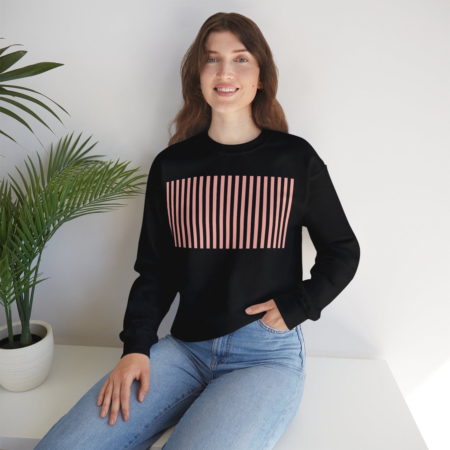 Coral Pink Stripes Crewneck Sweatshirt - Sweatshirt - Kristine Celestine