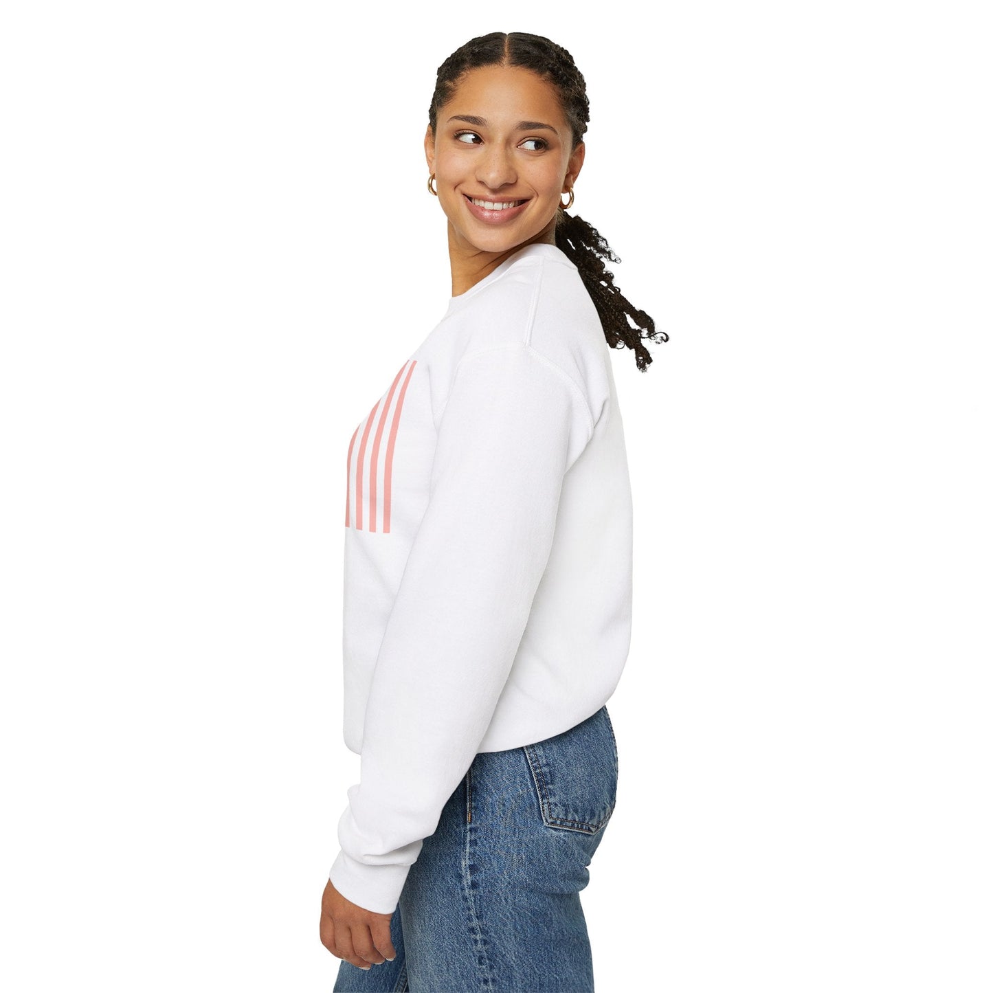 Coral Pink Stripes Crewneck Sweatshirt - Sweatshirt - Kristine Celestine