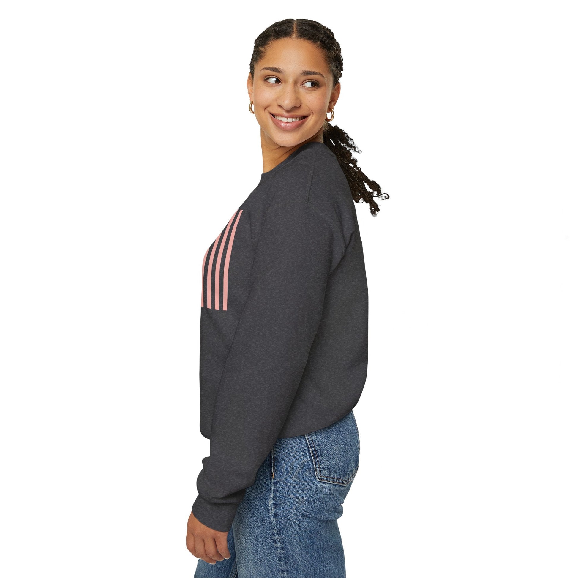 Coral Pink Stripes Crewneck Sweatshirt - Sweatshirt - Kristine Celestine