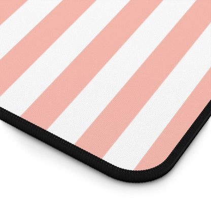 Coral Pink Stripes Desk Mat Cute Girly Striped Computer Mat Pink and White Simple Office Mat - Home Decor - Kristine Celestine