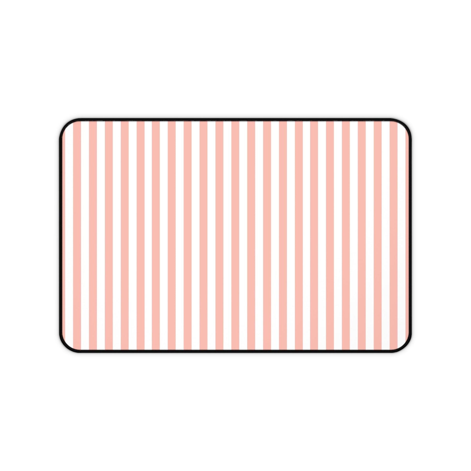 Coral Pink Stripes Desk Mat Cute Girly Striped Computer Mat Pink and White Simple Office Mat - Home Decor - Kristine Celestine