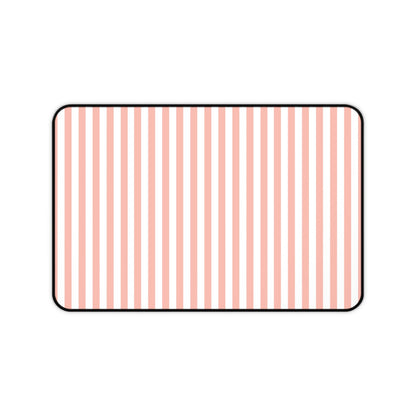 Coral Pink Stripes Desk Mat Cute Girly Striped Computer Mat Pink and White Simple Office Mat - Home Decor - Kristine Celestine