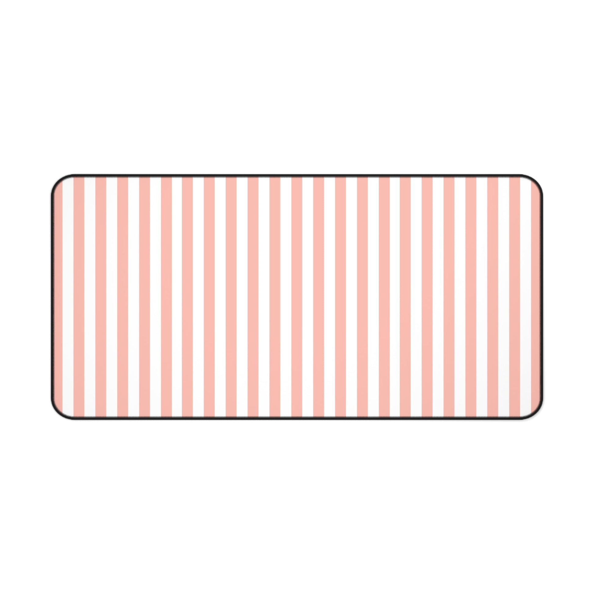 Coral Pink Stripes Desk Mat Cute Girly Striped Computer Mat Pink and White Simple Office Mat - Home Decor - Kristine Celestine