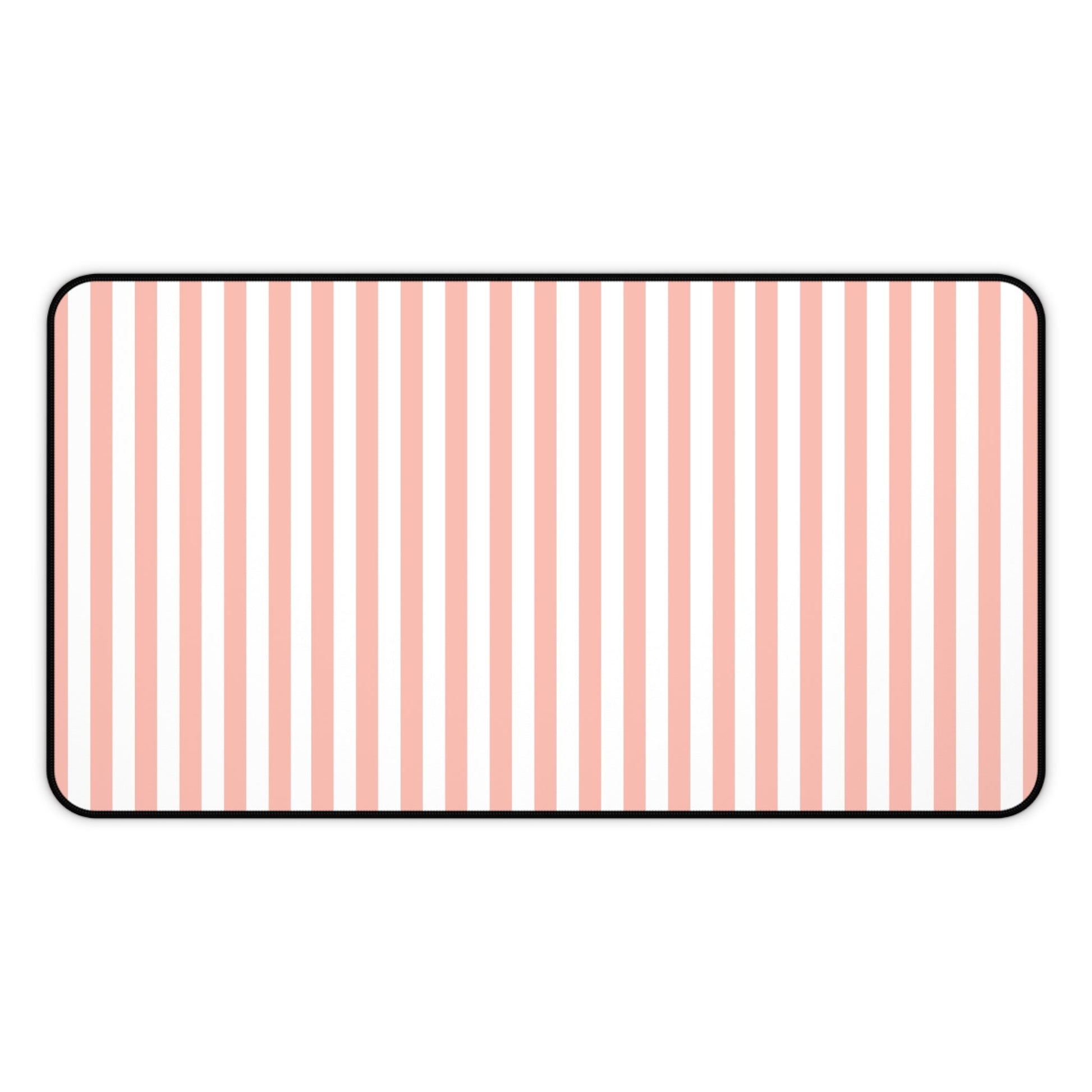 Coral Pink Stripes Desk Mat Cute Girly Striped Computer Mat Pink and White Simple Office Mat - Home Decor - Kristine Celestine