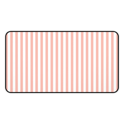 Coral Pink Stripes Desk Mat Cute Girly Striped Computer Mat Pink and White Simple Office Mat - Home Decor - Kristine Celestine