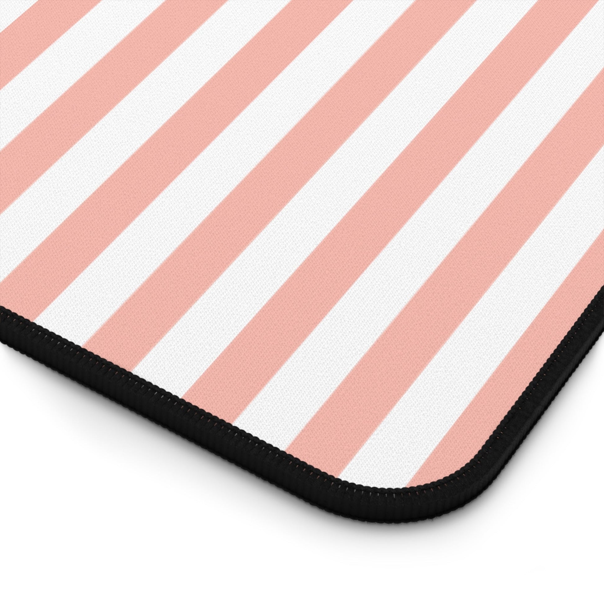 Coral Pink Stripes Desk Mat Cute Girly Striped Computer Mat Pink and White Simple Office Mat - Home Decor - Kristine Celestine