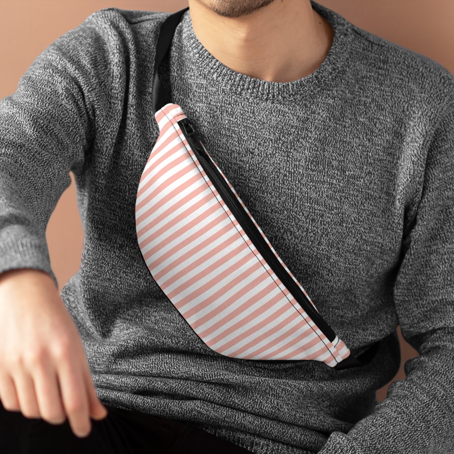 Coral Pink Stripes Fanny Pack Pink and White Striped Belt Bag Fun Fanny Bag Waist Pack Bum Bag - Bags - Kristine Celestine