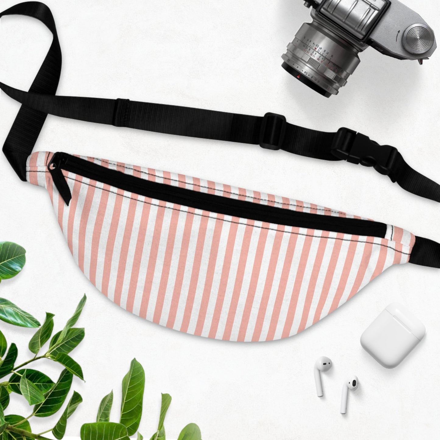 Coral Pink Stripes Fanny Pack Pink and White Striped Belt Bag Fun Fanny Bag Waist Pack Bum Bag - Bags - Kristine Celestine