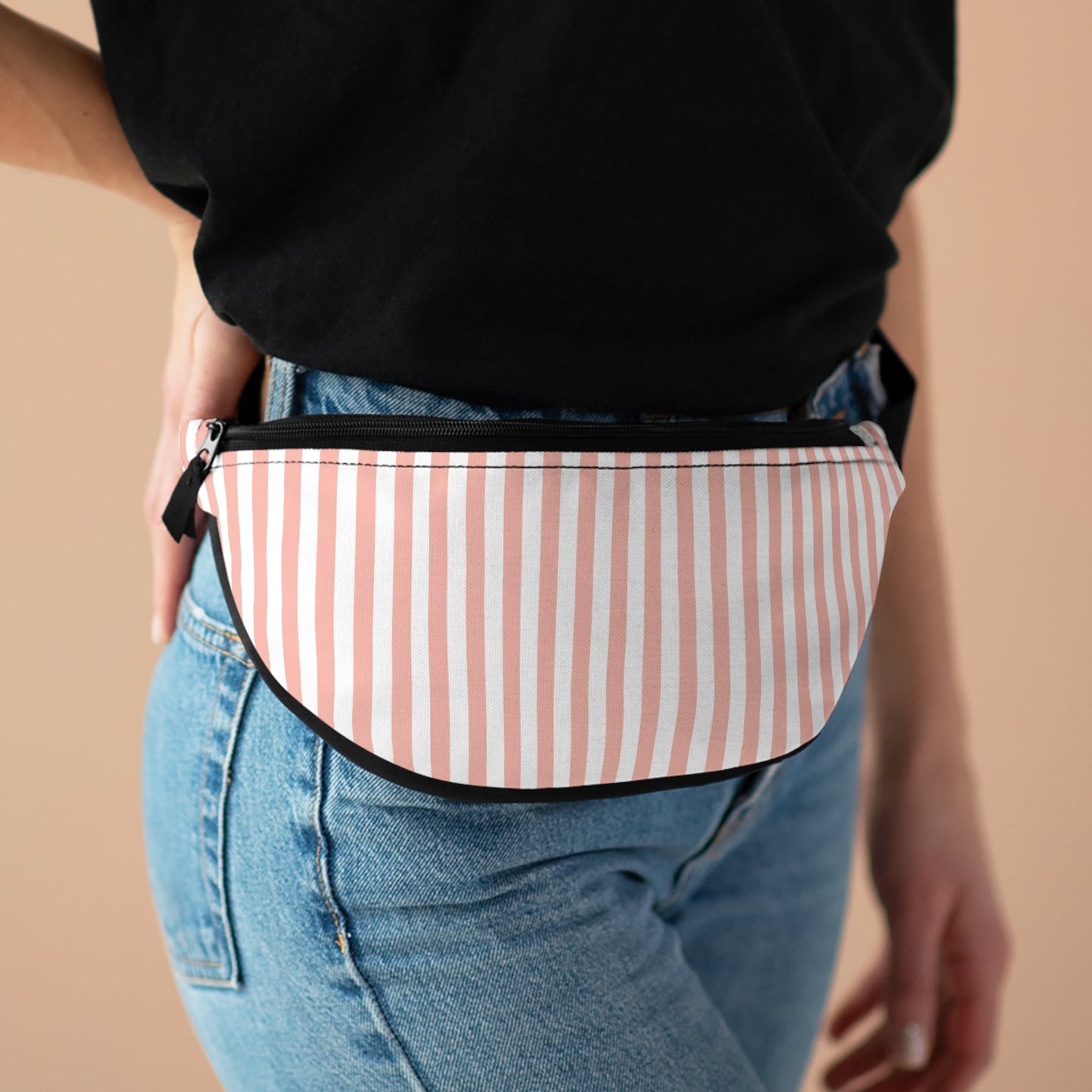 Coral Pink Stripes Fanny Pack Pink and White Striped Belt Bag Fun Fanny Bag Waist Pack Bum Bag - Bags - Kristine Celestine