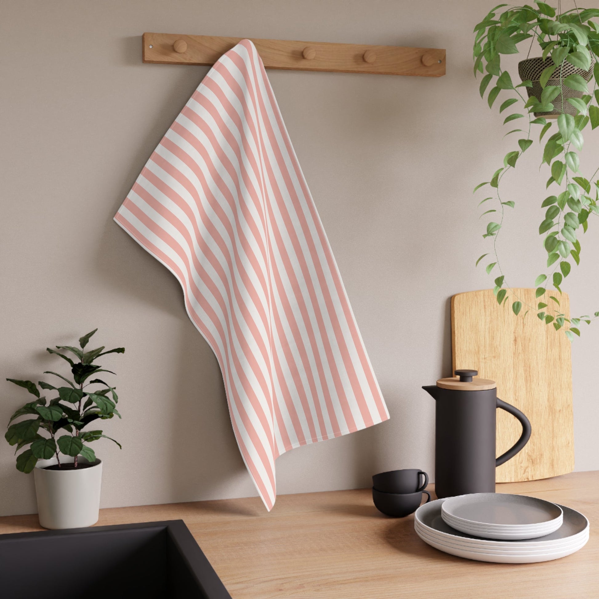 Coral Pink Stripes Kitchen Towel - Kitchen Towel - Kristine Celestine