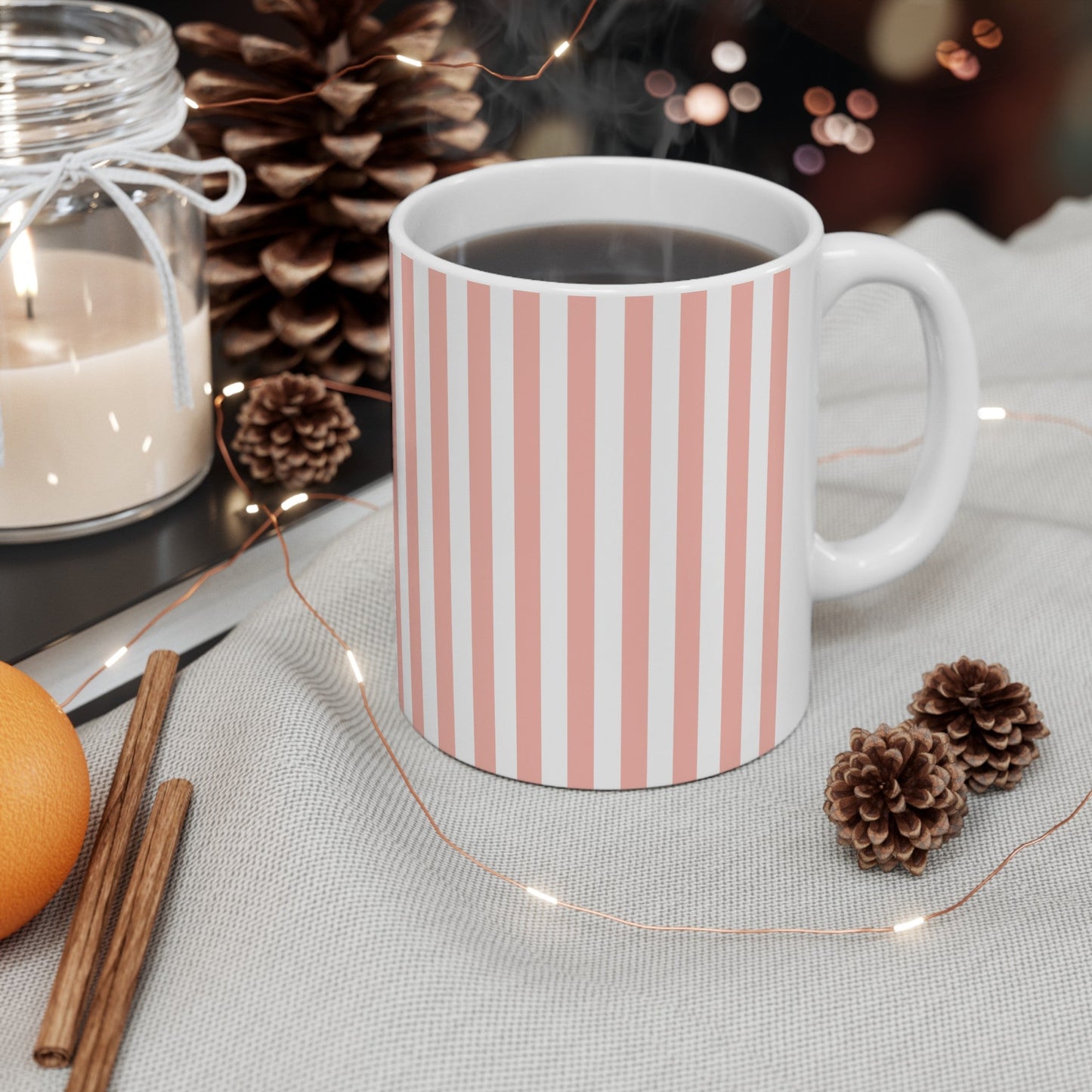 Coral Pink Stripes Mug - Mug - Kristine Celestine