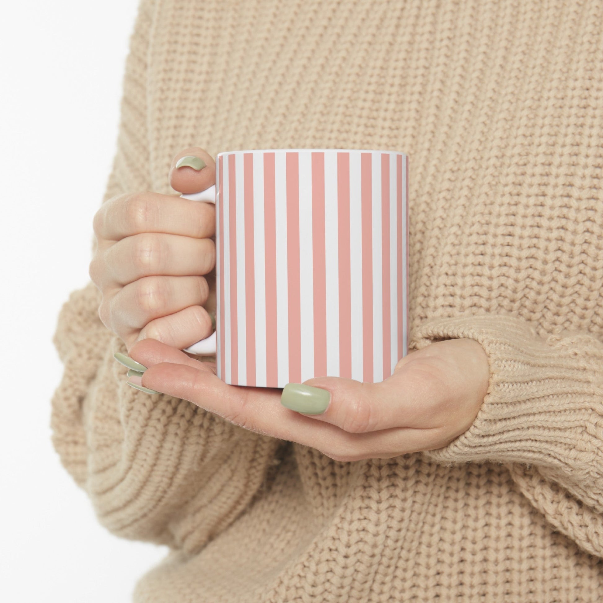 Coral Pink Stripes Mug - Mug - Kristine Celestine