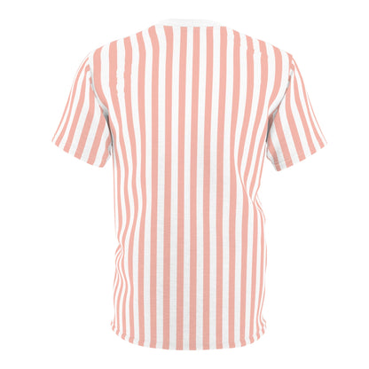 Coral Pink Stripes Patterned T - Shirt - T - Shirt - Kristine Celestine