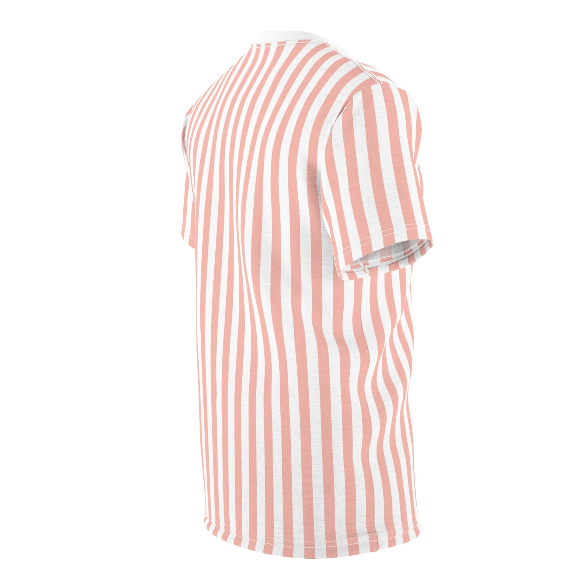 Coral Pink Stripes Patterned T - Shirt - T - Shirt - Kristine Celestine