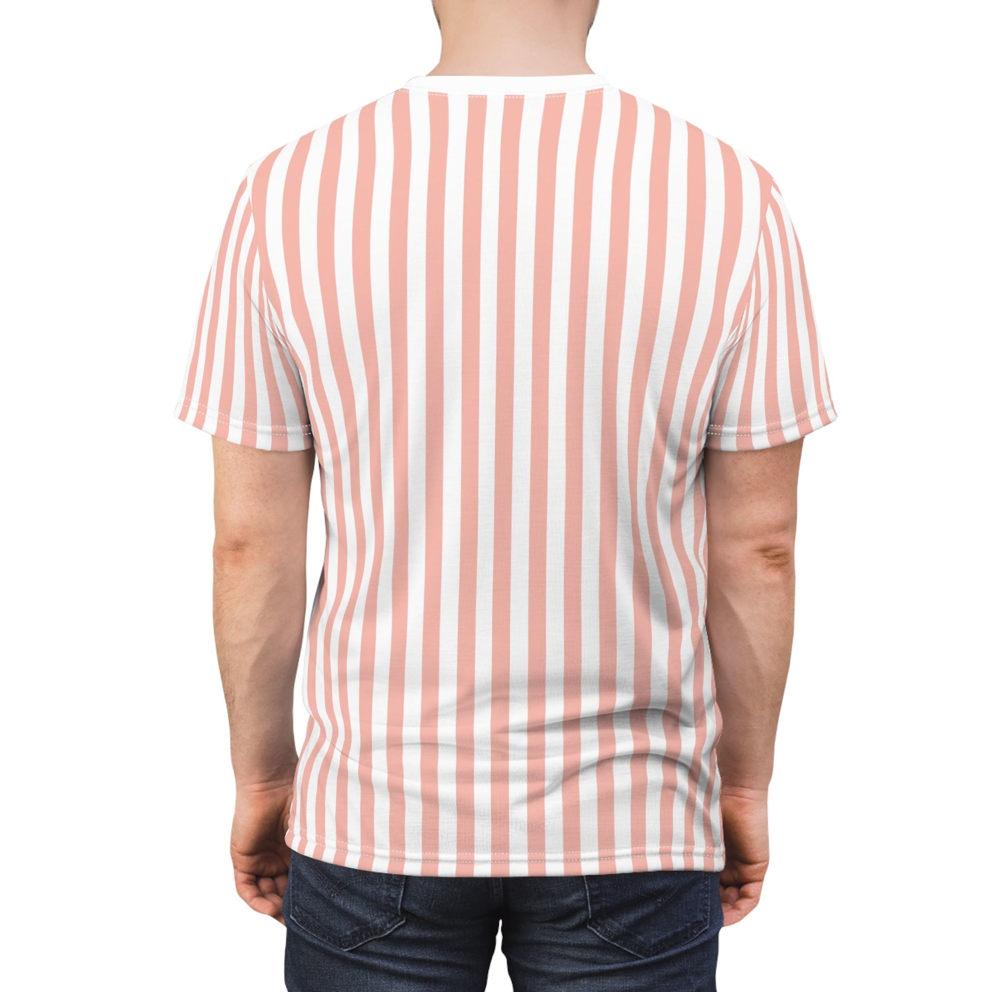 Coral Pink Stripes Patterned T - Shirt - T - Shirt - Kristine Celestine