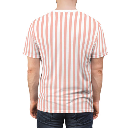 Coral Pink Stripes Patterned T - Shirt - T - Shirt - Kristine Celestine