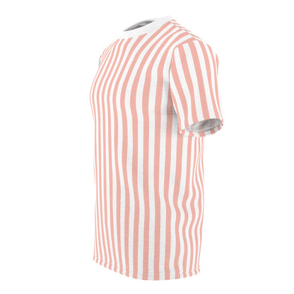 Coral Pink Stripes Patterned T - Shirt - T - Shirt - Kristine Celestine