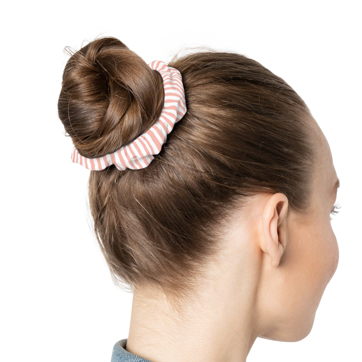 Coral Pink Stripes Scrunchie - Hair Accessories - Kristine Celestine