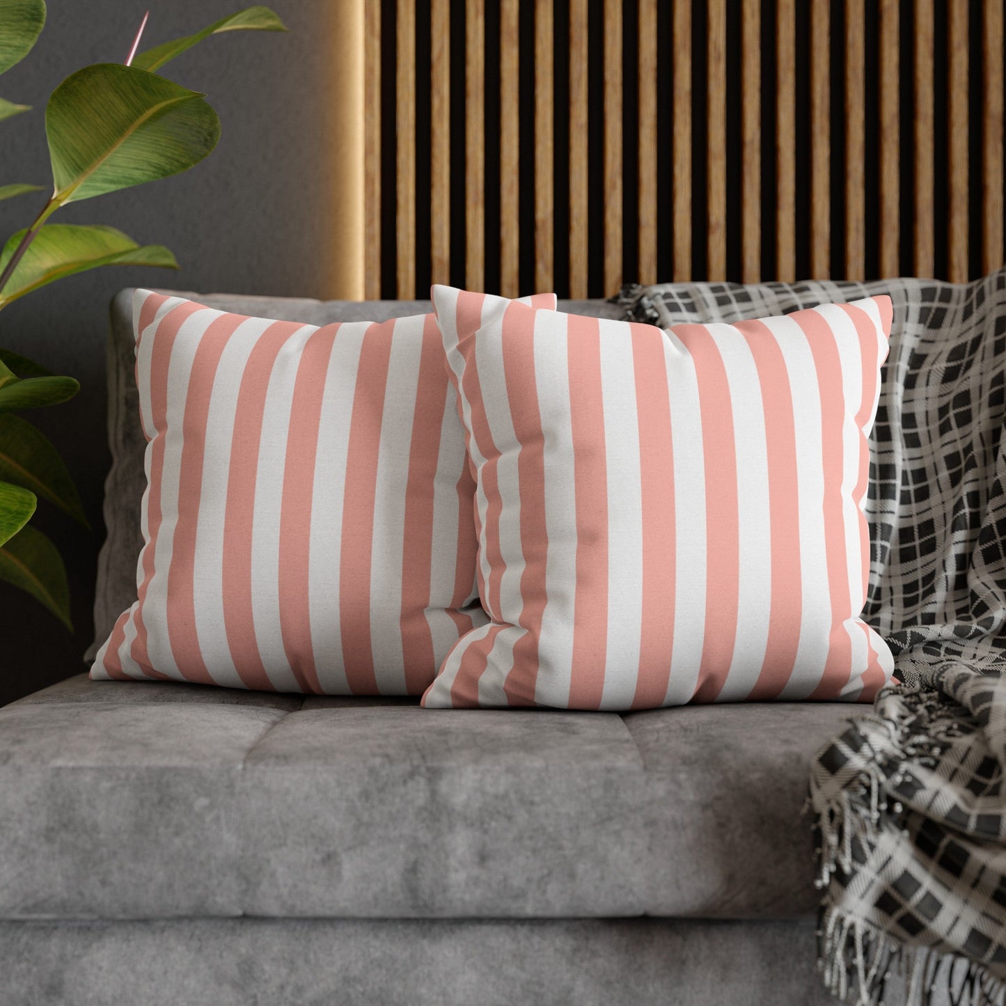 Coral Pink Stripes Square Pillowcase - Pillowcase - Kristine Celestine