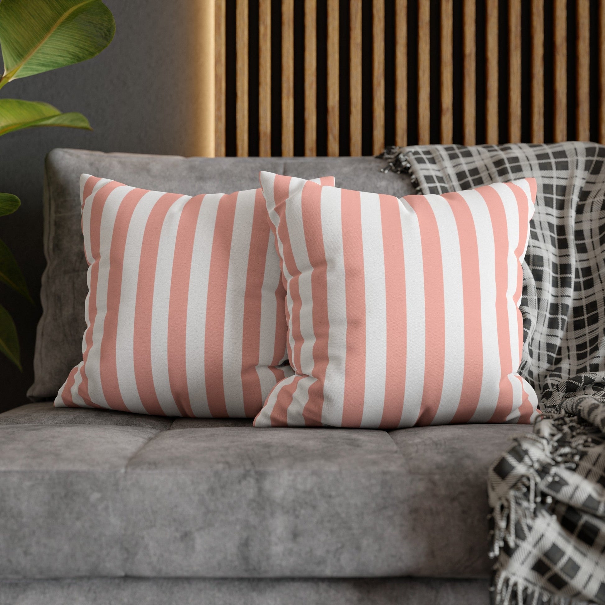 Coral Pink Stripes Square Pillowcase - Pillowcase - Kristine Celestine