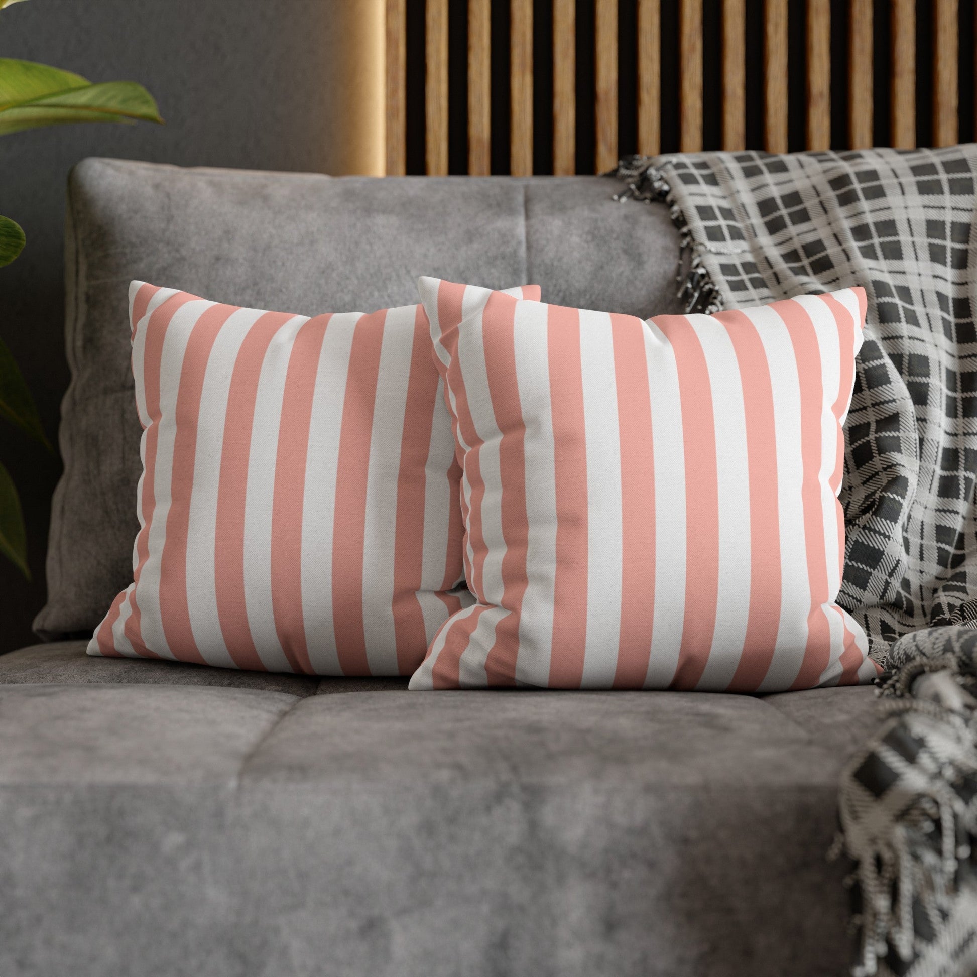 Coral Pink Stripes Square Pillowcase - Pillowcase - Kristine Celestine