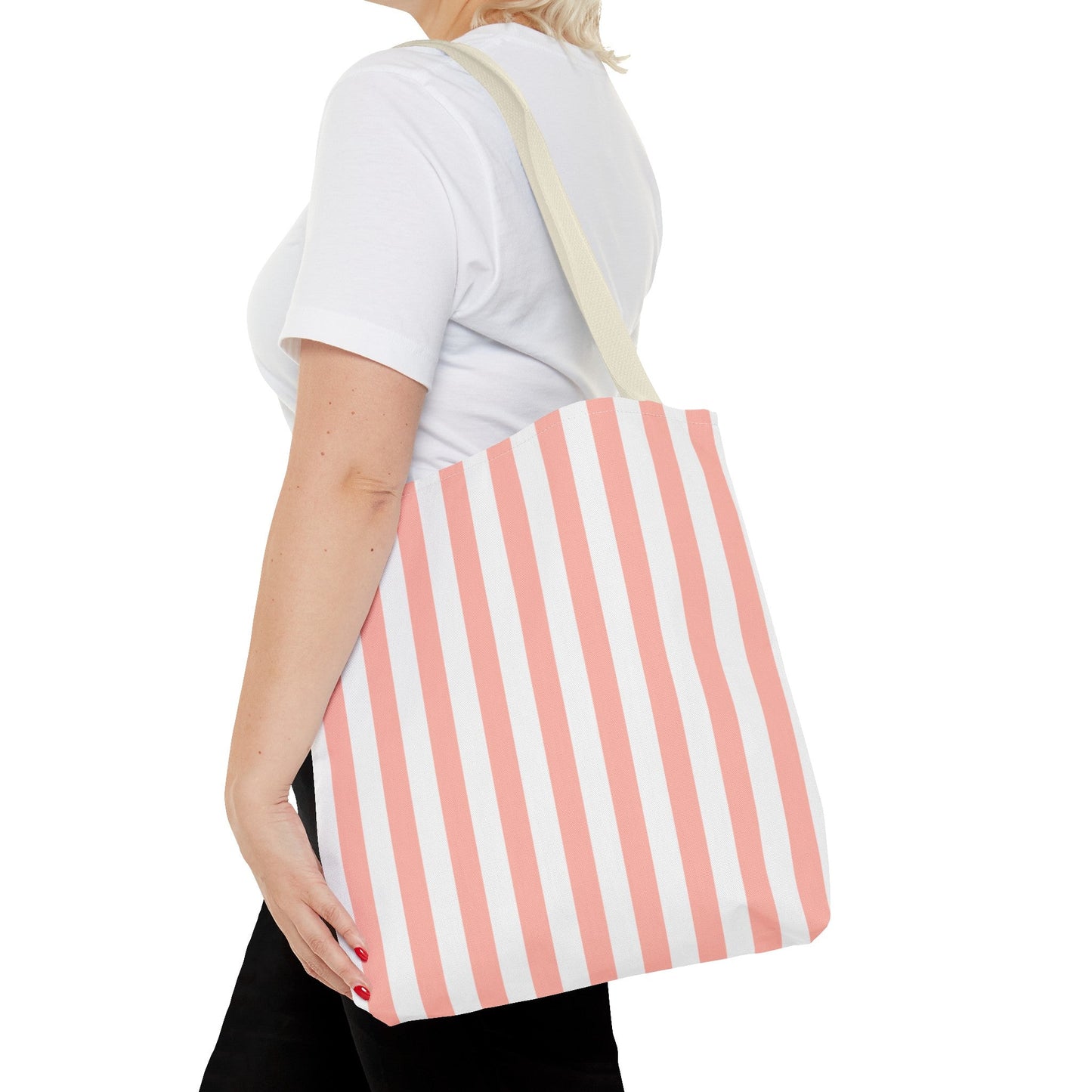 Coral Pink Stripes Tote Bag - Bags - Kristine Celestine