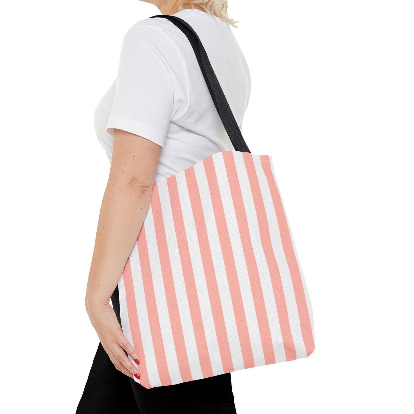 Coral Pink Stripes Tote Bag - Bags - Kristine Celestine