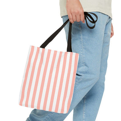 Coral Pink Stripes Tote Bag - Bags - Kristine Celestine