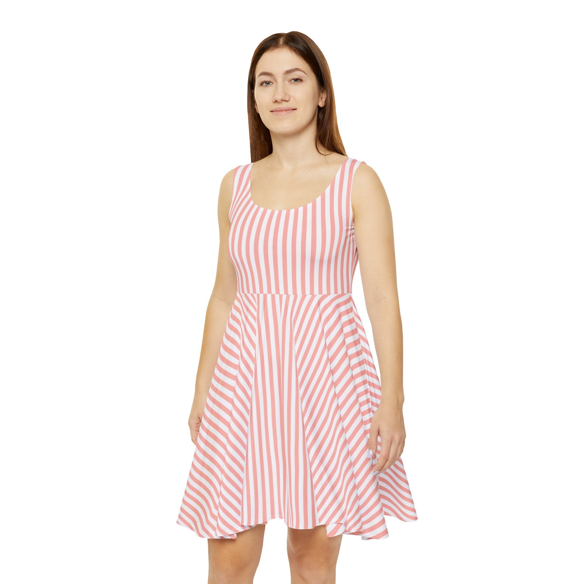 Coral Pink Stripes Women's Skater Dress - Dress - Kristine Celestine