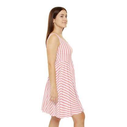 Coral Pink Stripes Women's Skater Dress - Dress - Kristine Celestine