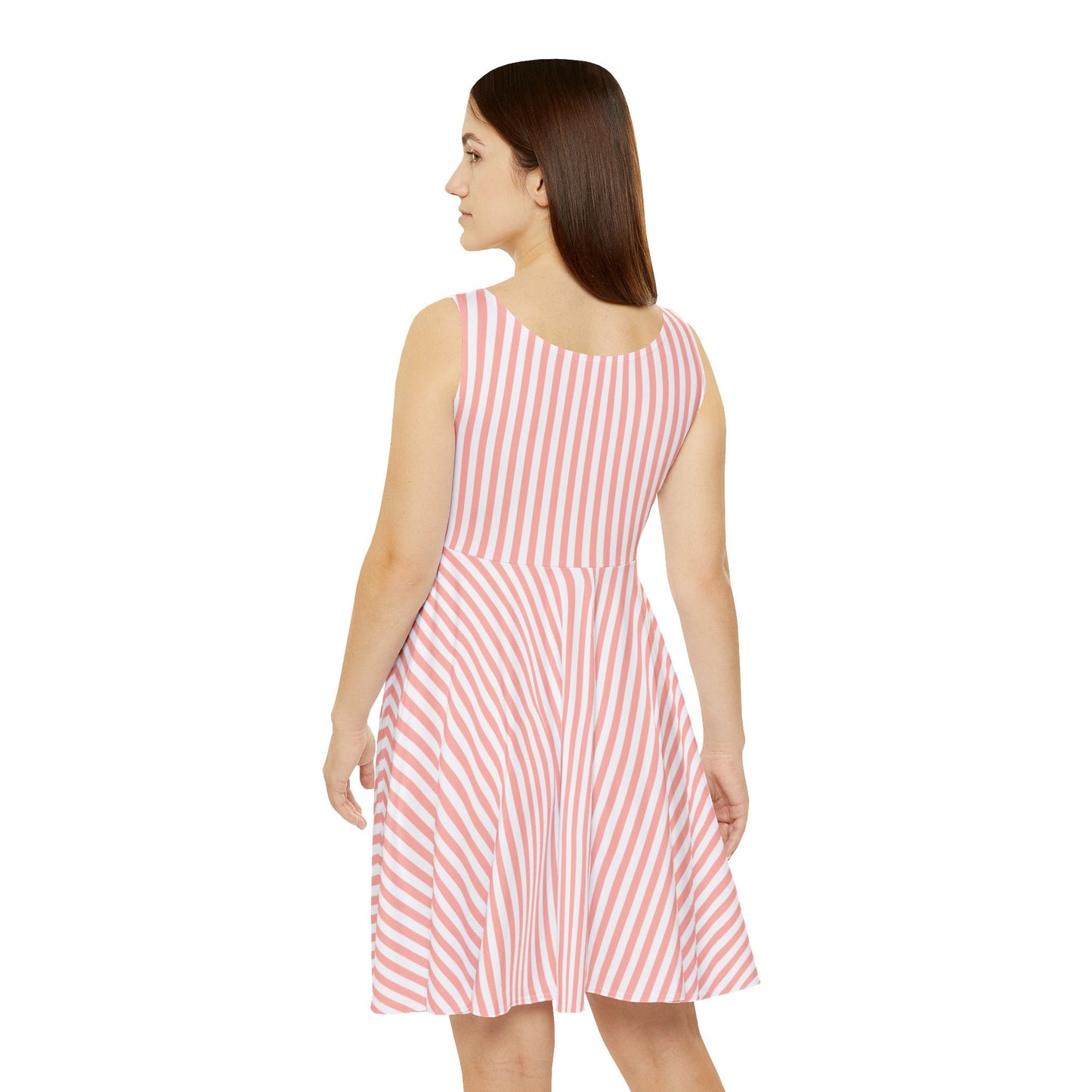 Coral Pink Stripes Women's Skater Dress - Dress - Kristine Celestine