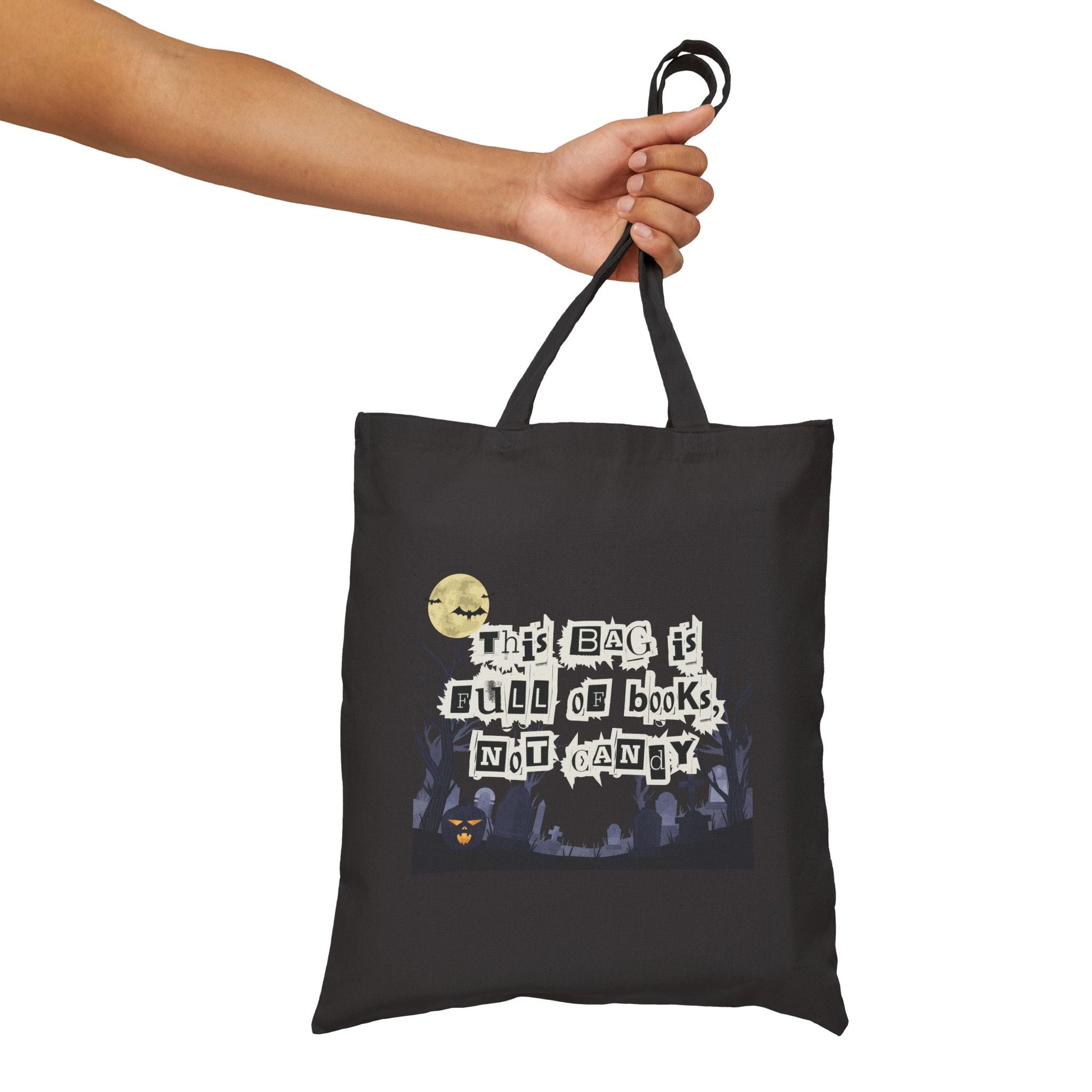 Creepy Cryptic Clue This Bag is Full of Books Not Candy Funny Halloween Trick or Treat Bag Cotton Canvas Tote Bag - Bags - Kristine Celestine