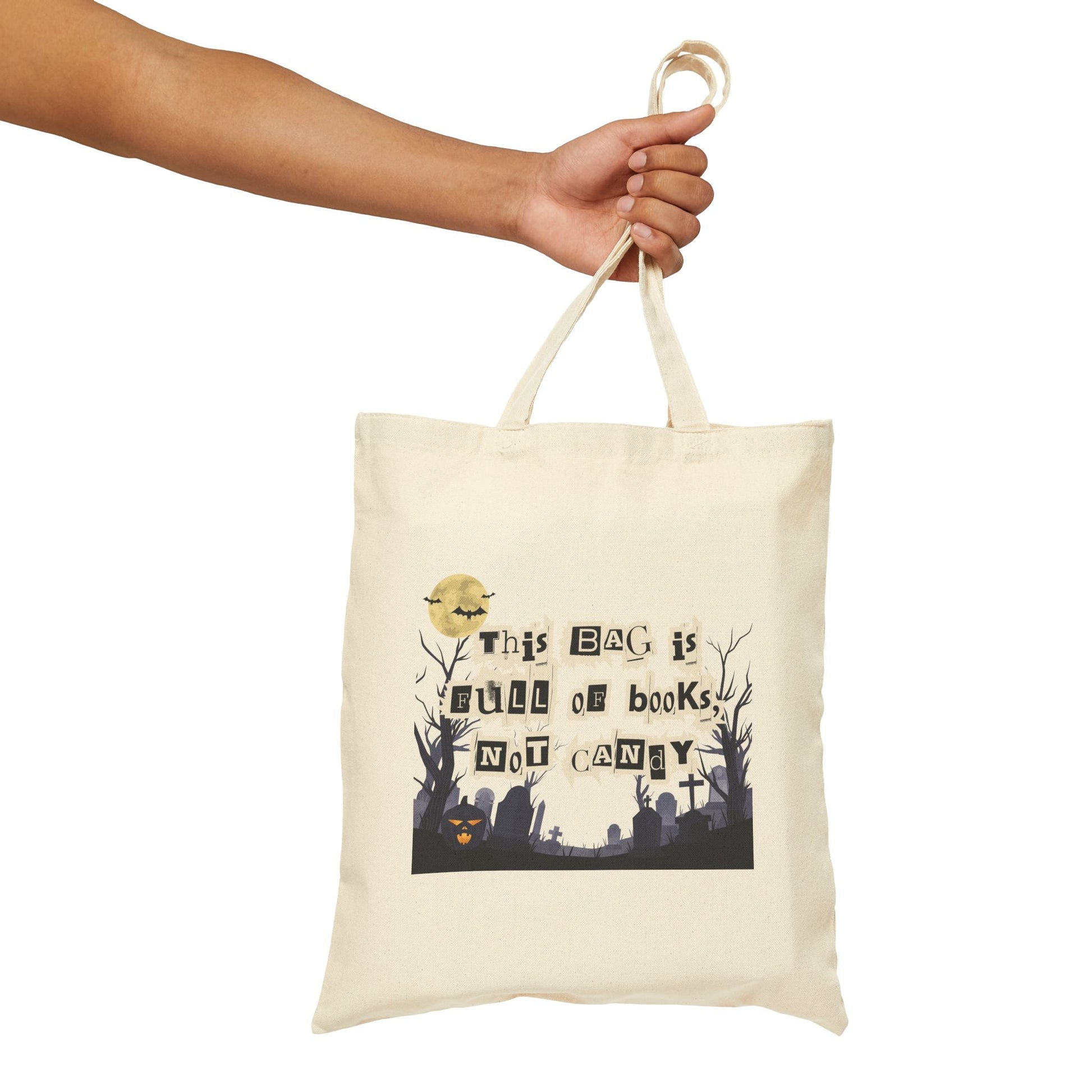 Creepy Cryptic Clue This Bag is Full of Books Not Candy Funny Halloween Trick or Treat Bag Cotton Canvas Tote Bag - Bags - Kristine Celestine