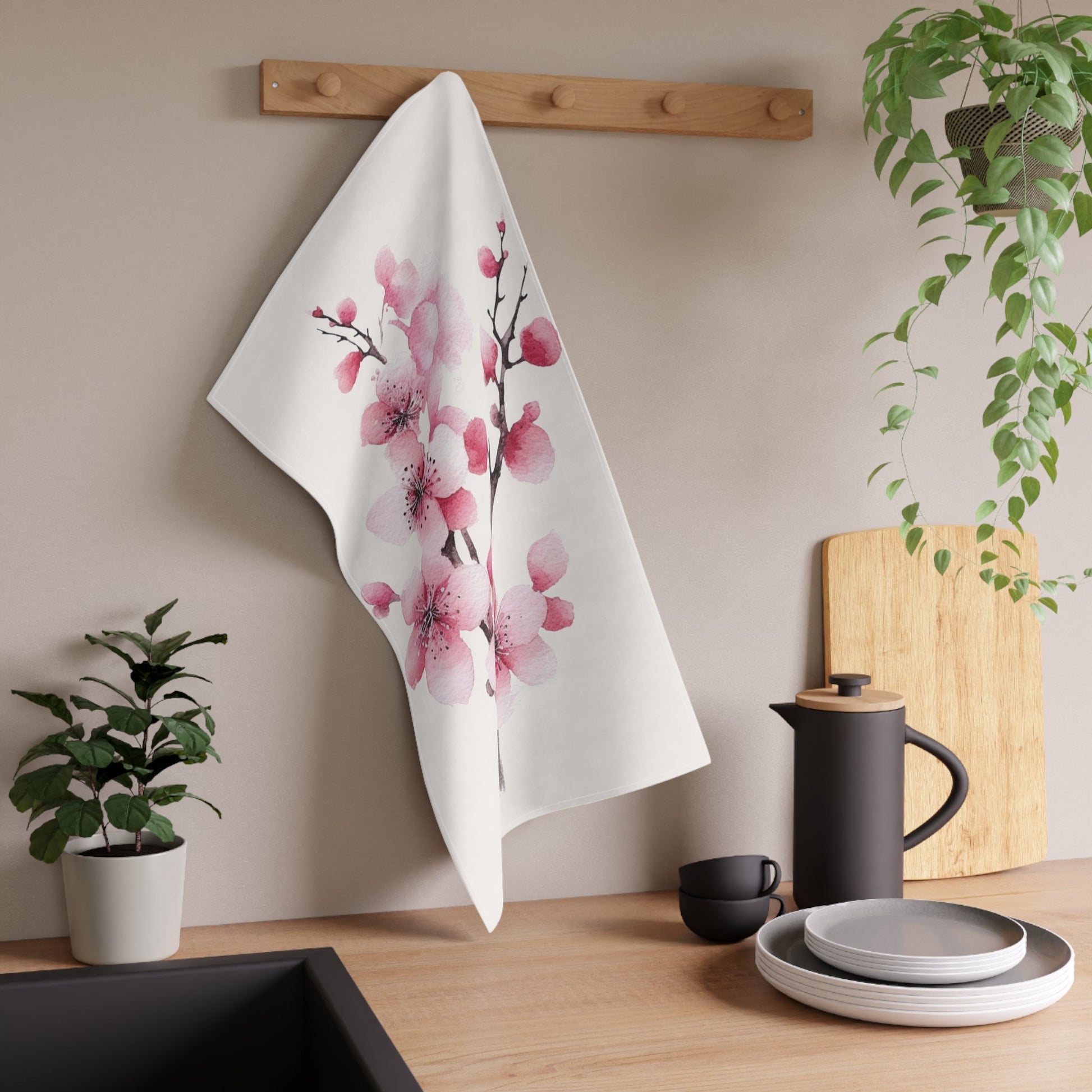 Blush Pink Flower Bud Kitchen Towel (vD) - Kitchen Towel - Kristine Celestine